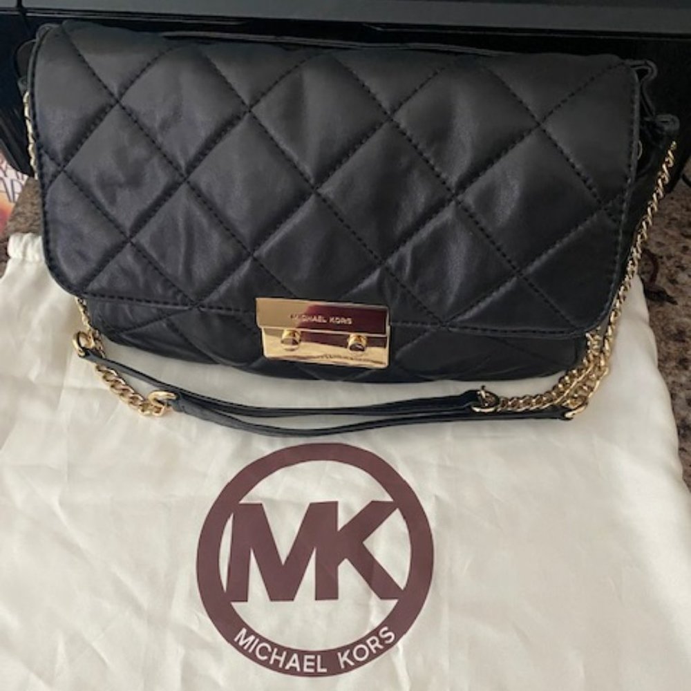 Michael Kors Sloan Leather Chain Quilted Black Bag - Picture 1 of 8